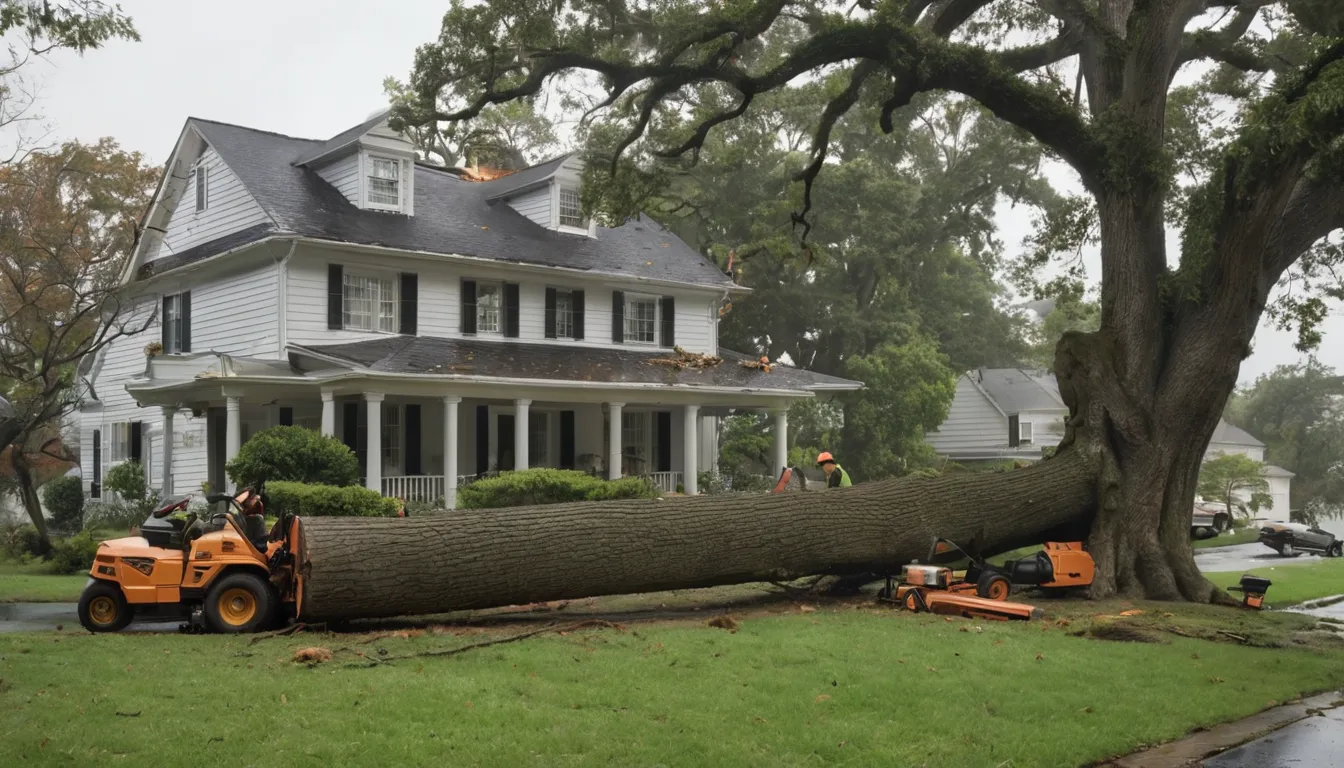 Tree service provider clearing a fallen tree from a home's yard in Dumfries after a storm