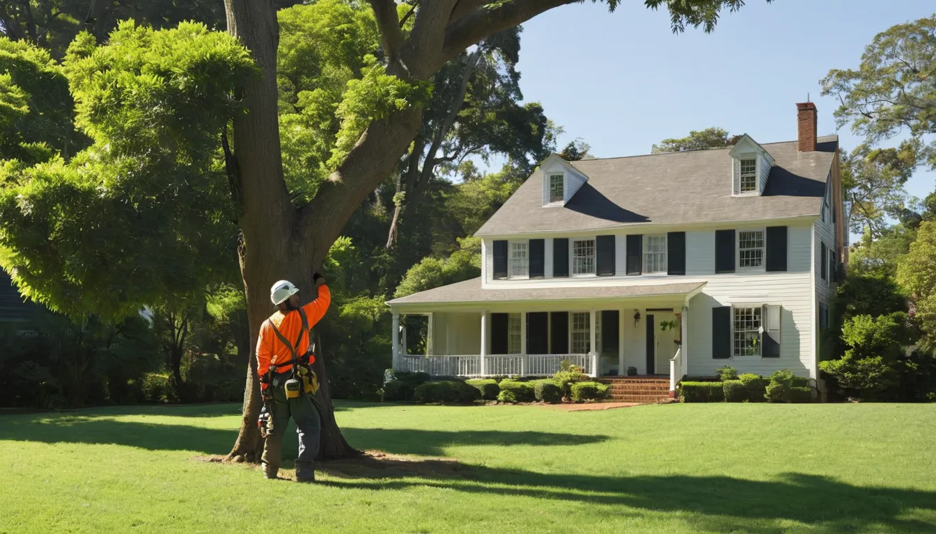 Provider carefully taking down a large tree beside a home in Dumfries